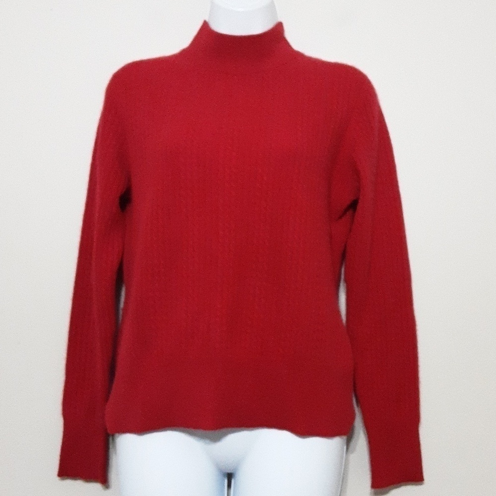 Vintage Investments sweater women S mock neckline red 100% cashmere soft comfy